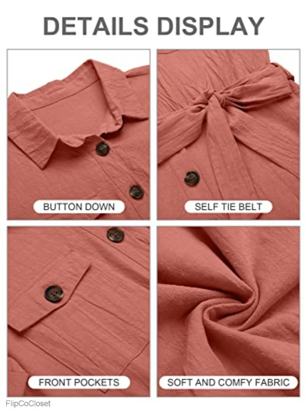 Women's Cotton Short Sleeve Button Down Romper with Belt